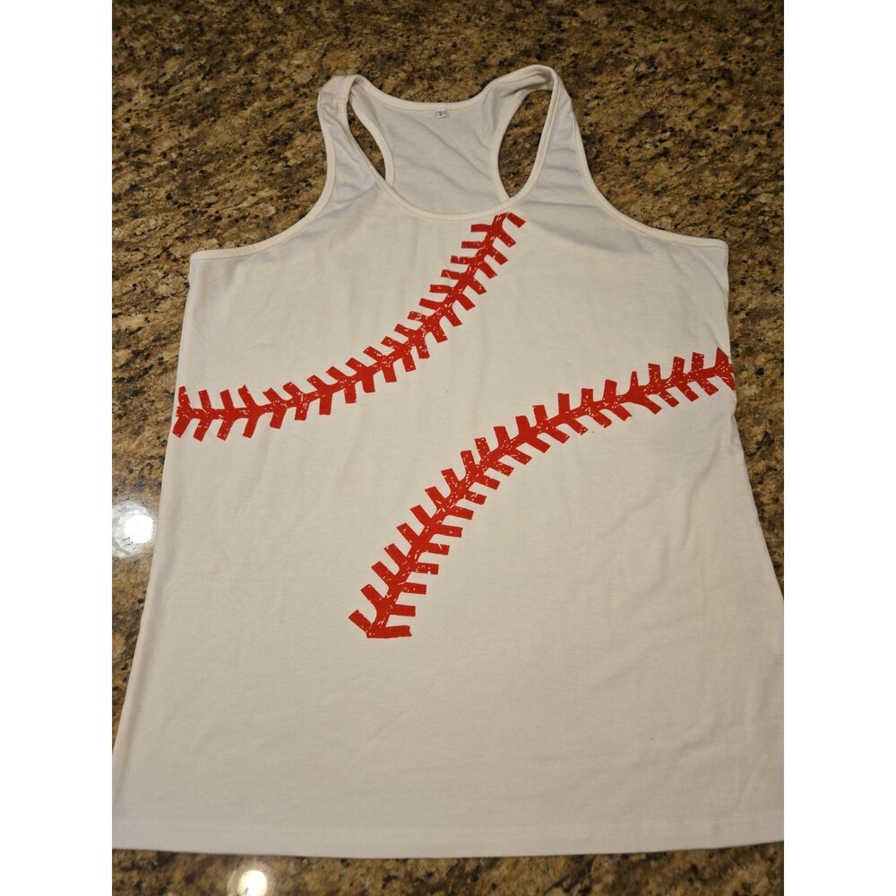 Unbranded Baseball Seams Tank Top Womens Large White Sleeveless Tee